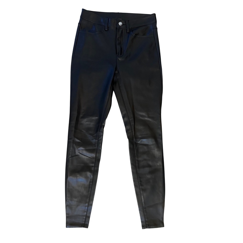 Free People Vegan Leather Skinny Pants Black High Rise‎ Faux Leather Size 26